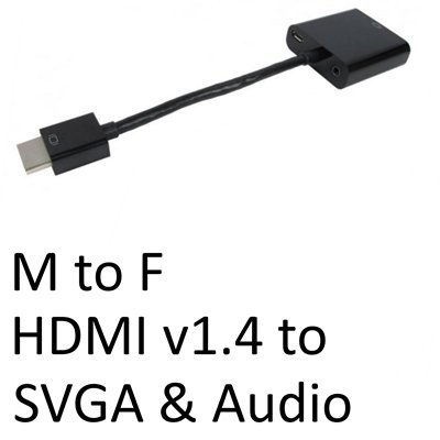 <ul><li>Connection A: HDMI (M)</li><li>Connection B: SVGA & Audio (F)</li><li>Length: Adapter</li><li>Colour: Black</li></ul>