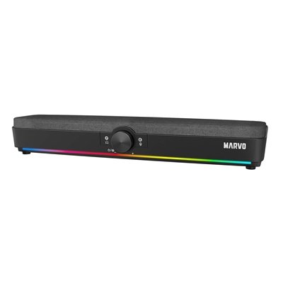 <ul><li>Speaker System: Soundbar</li><li>Power Connection: USB</li><li>Audio Input: 3.5mm</li><li>Output Power: 10W</li><li>Colour: Black with RGB Lighting</li><li>Packaging: Retail</li></ul>